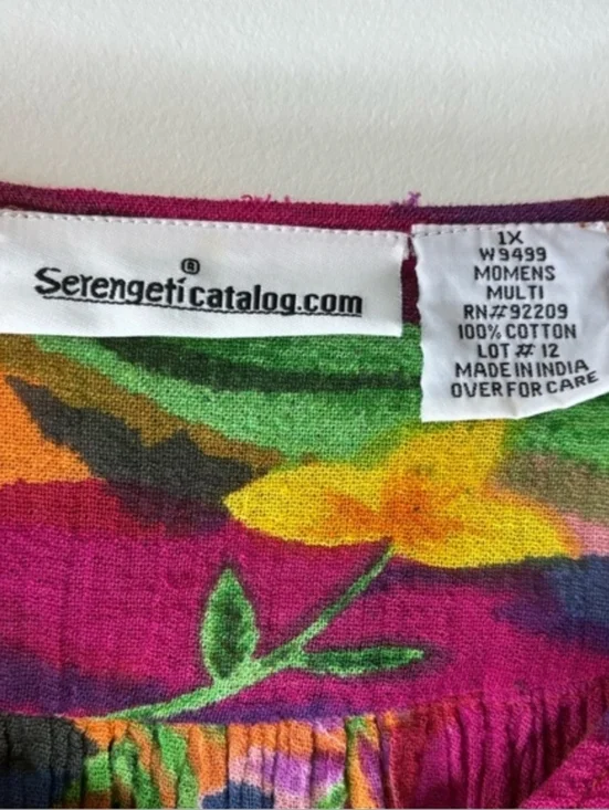 Vintage 90s Y2K Boho Tropical Print Midi Dress Multicolored Bright 1X - Picture 5 of 6